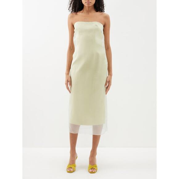Gauge81 'Punta' Green Off Shoulder Organza Overlay Strapless Midi Dress Size S - Picture 1 of 5
